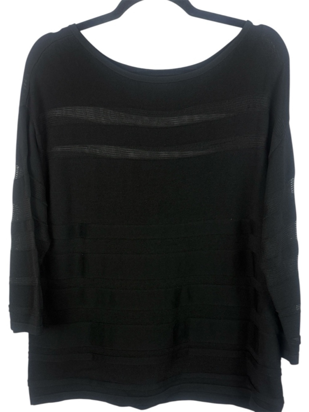 Joseph Ribkoff Black Mesh Illusion Panel 3/4 Sleeve Boatneck Knit Large Top